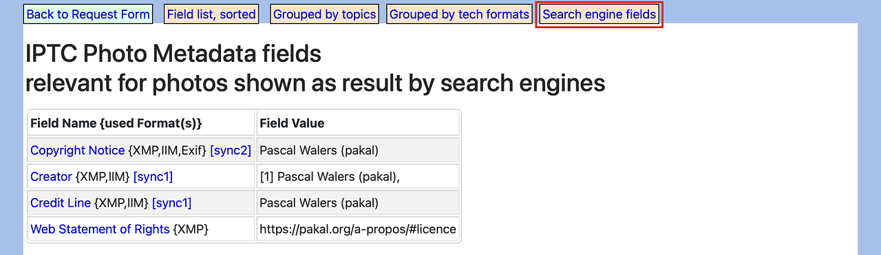 Résultat de la vérification des métadonnées IPTC dans un fichier photo.