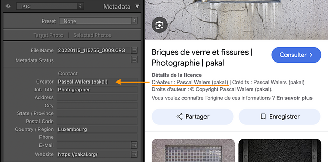 Illustration pour encoder le créateur sur une photo avec Lightroom Classic.