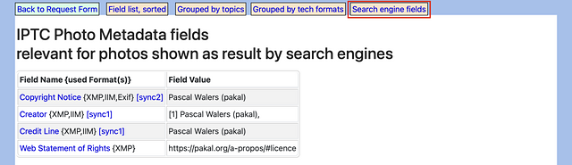 Résultat de la vérification des métadonnées IPTC dans un fichier photo.
